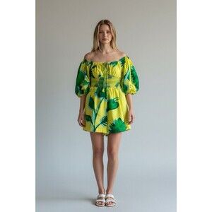 Anthropologie Plenty by Tracy Reese Yellow & Green Smocked Romper Size L